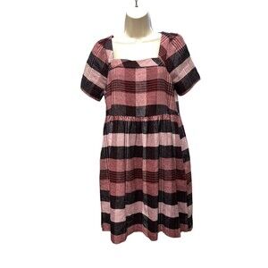 NWT Madewell Allie Plaid Cotton Flannel Minidress Rusted Burgundy Women's Size S